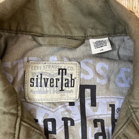 Levis Silvertab Denim Trucker Jacket Olive Drab Green Distressed Large - Picture 8 of 16